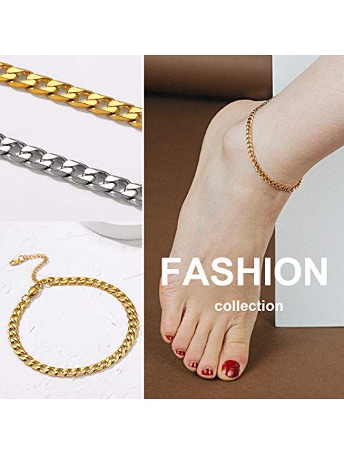 GoldChic Adjustbale Link Chain Anklet for Women Girls, 316L Stainless Steel Figaro/Wheat/Twist Rope/Cuban Foot Bracelet-Waterproof, Resizable 9"-12" (Gift Box Included)