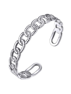 GOLDCHIC JEWELRY Wide Open Cuff Bracelet, Stainless Steel 7.7mm/10mm Leaf/Star/Chain Link/Wheat Braided Style Adjustable Boho Stackable Bangle Bracelet,Gift Box Included