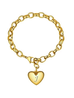 GoldChic Jewelry Personalized Stainless Steel 26 Initial Heart Charm Bracelet Adjustable for Women/Girls,Cable Link Letters Alphabet Mother Daughter Bracelets - (Other Ch