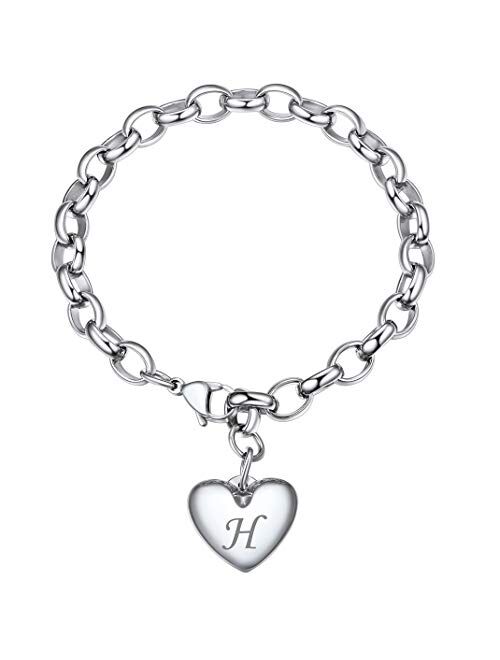 GoldChic Jewelry Personalized Stainless Steel 26 Initial Heart Charm Bracelet Adjustable for Women/Girls,Cable Link Letters Alphabet Mother Daughter Bracelets - (Other Ch