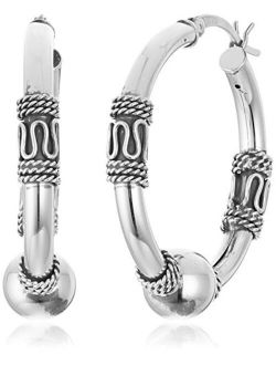 Sterling Silver Balinese Beaded Hoop Earrings (29mm)