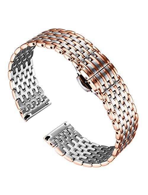 BINLUN Ultra Thin Mesh Stainless Steel Watch Band Light Watch Strap Polished Watch Bracelets Replacement 12mm/14mm/16mm/18mm/20mm/22mm for Men Women with Butterfly Buckle