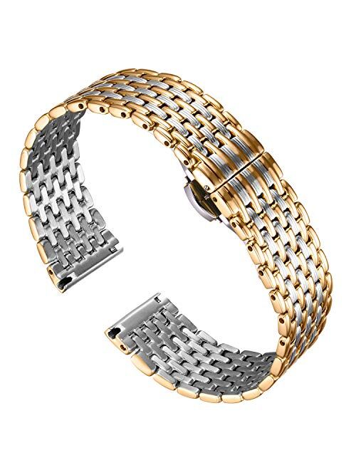 BINLUN Ultra Thin Mesh Stainless Steel Watch Band Light Watch Strap Polished Watch Bracelets Replacement 12mm/14mm/16mm/18mm/20mm/22mm for Men Women with Butterfly Buckle