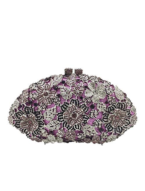 Boutique De FGG Dazzling Crystal Flower Women Crystal Clutch Evening Bag Wedding Party Diamond Handbag and Purse