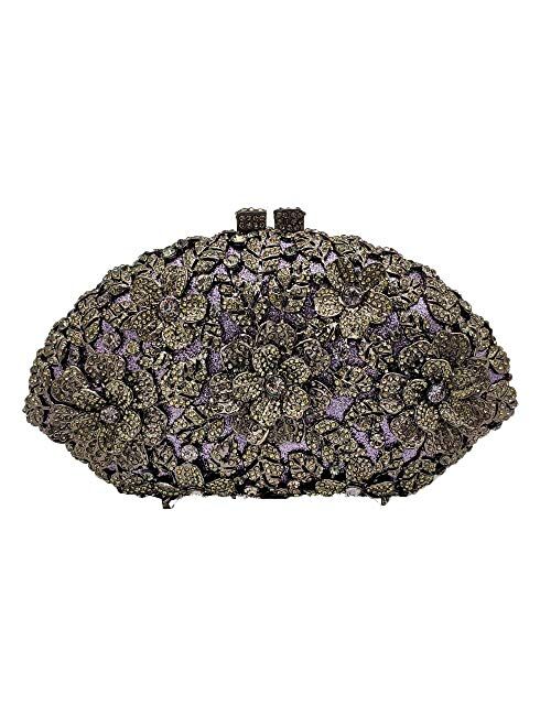 Boutique De FGG Dazzling Crystal Flower Women Crystal Clutch Evening Bag Wedding Party Diamond Handbag and Purse