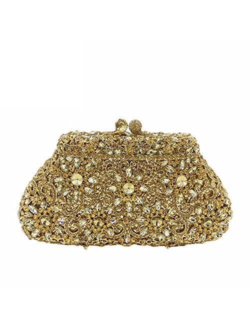 Boutique De FGG Dazzling Elegant Women Flower Crystal Evening Clutches Minaudiere Purse Wedding Cocktail Bag