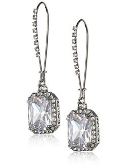 "Cz Ears" Crystal Cubic Zirconia Square Long Drop Earrings