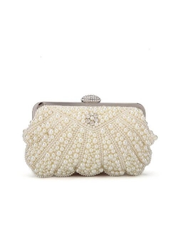 JustsoLe Women Clutch Bag Party Bridal Handbag Pearl Beaded Wallet Purse