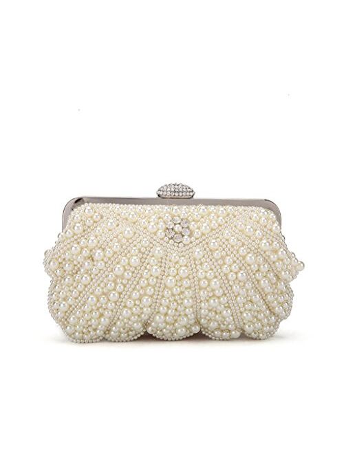 JustsoLe Women Clutch Bag Party Bridal Handbag Pearl Beaded Wallet Purse