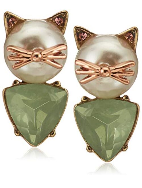 Betsey Johnson Women's Pearl Critters Cat Stud Earrings