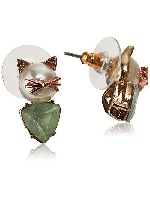 Betsey Johnson Women's Pearl Critters Cat Stud Earrings