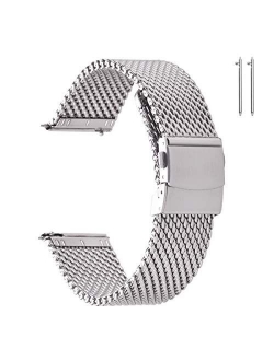 EACHE Stainless Steel Thick Mesh Watch Bands for Mens, Quick Release Adjustable Heavy Duty Mesh Watch Straps 18mm 20mm 22mm