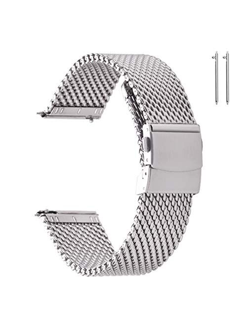 Fossil EACHE Stainless Steel Thick Mesh Watch Bands for Mens, Quick Release Adjustable Heavy Duty Mesh Watch Straps 18mm 20mm 22mm