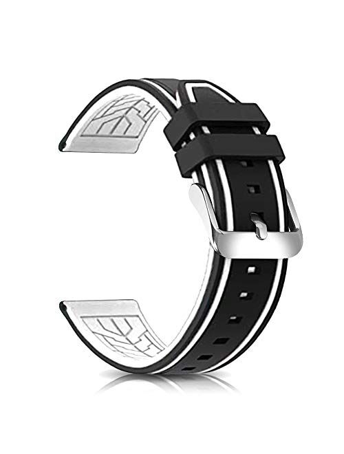 Narako Silicone Watch Bands Divers Model Replacement Rubber Watch Strap 20mm 22mm 24mm 26mm Waterproof Line Bicolor Silver Buckle for Men and Women Sport