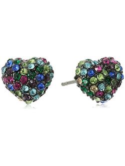 Pave Mixed Multi-Colored Stone Heart Stud Earrings
