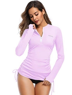 HISKYWIN Women's Long Sleeve UV Sun Protection Rash Guard Side Adjustable Wetsuit Swimsuit Top