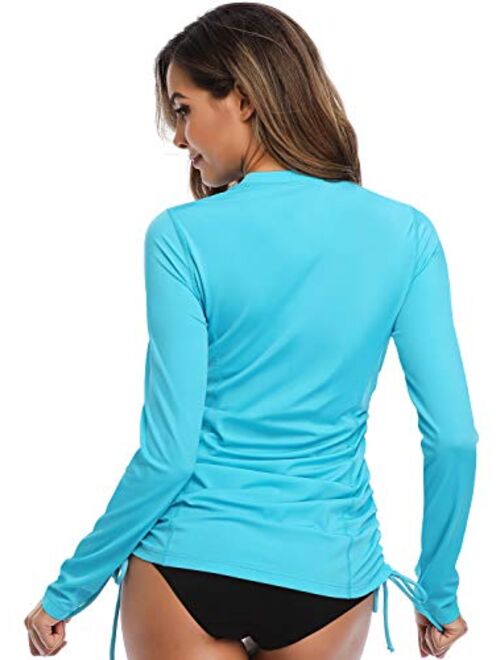 HISKYWIN Women's Long Sleeve UV Sun Protection Rash Guard Side Adjustable Wetsuit Swimsuit Top