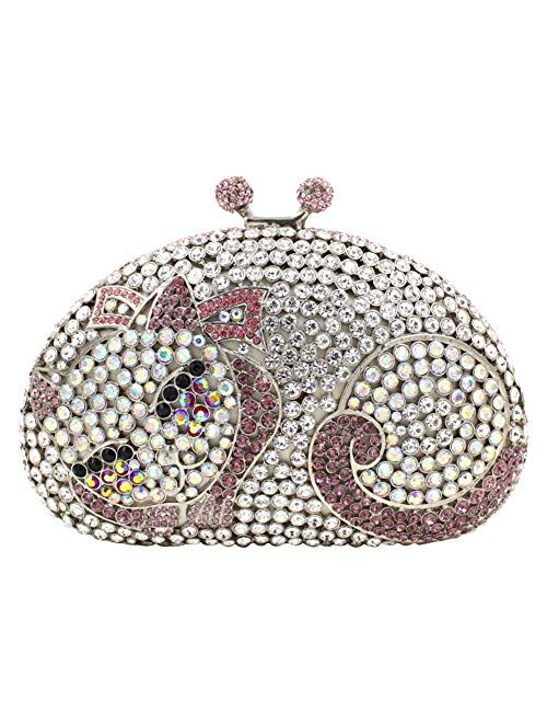 Women Rhinestone Evening-Bag Chain Wedding Clutch-Purse Luxury Handbag Cat