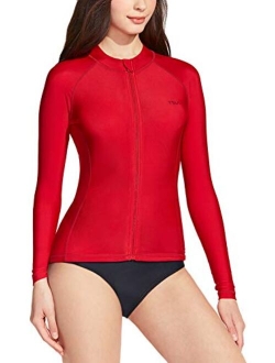 TSLA Women's UPF 50+ Zipper Rash Guard, Water Surfing Long Sleeve Swimwear, UV/Sun Protection Swim Shirts Top