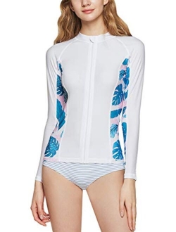 TSLA Women's UPF 50+ Zipper Rash Guard, Water Surfing Long Sleeve Swimwear, UV/Sun Protection Swim Shirts Top