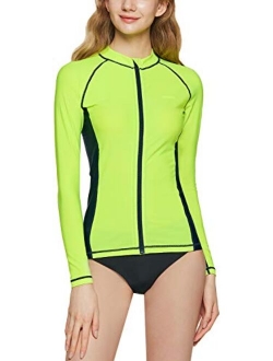 TSLA Women's UPF 50+ Zipper Rash Guard, Water Surfing Long Sleeve Swimwear, UV/Sun Protection Swim Shirts Top