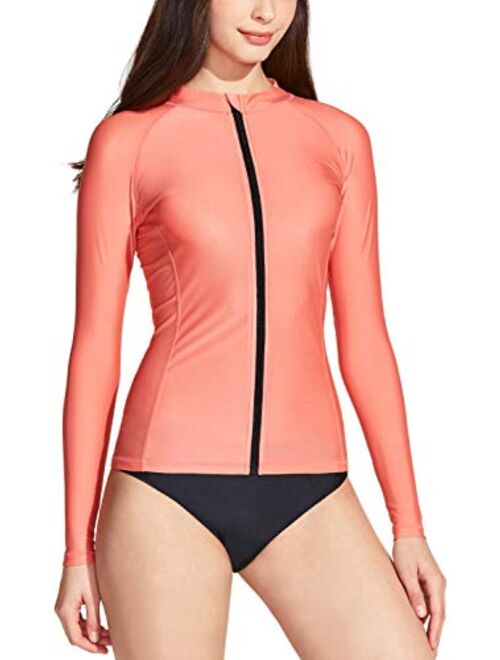 TSLA Women's UPF 50+ Zipper Rash Guard, Water Surfing Long Sleeve Swimwear, UV/Sun Protection Swim Shirts Top