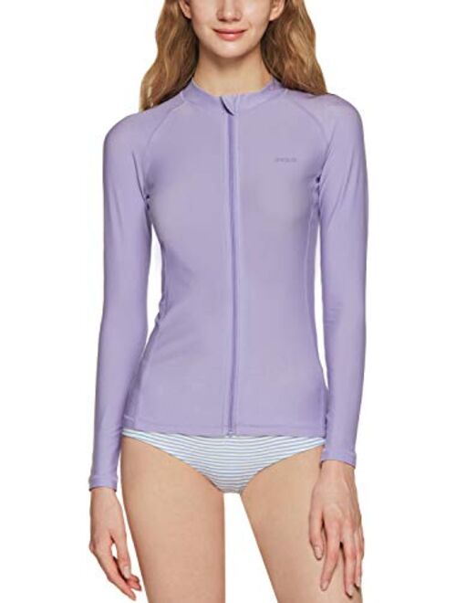 TSLA Women's UPF 50+ Zipper Rash Guard, Water Surfing Long Sleeve Swimwear, UV/Sun Protection Swim Shirts Top