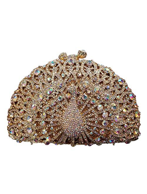 Ladies Crystal Handbag Wedding Evening-Bag Chain Luxury Women Clutch-Purse Peacock