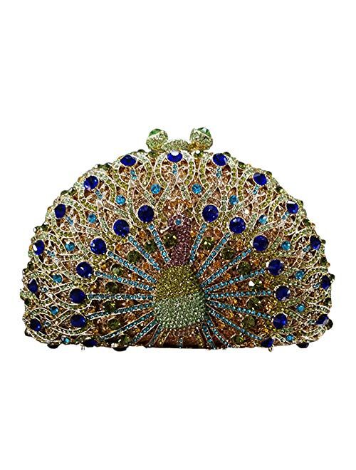 Ladies Crystal Handbag Wedding Evening-Bag Chain Luxury Women Clutch-Purse Peacock