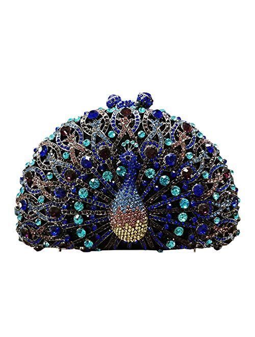 Ladies Crystal Handbag Wedding Evening-Bag Chain Luxury Women Clutch-Purse Peacock