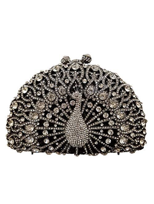 Ladies Crystal Handbag Wedding Evening-Bag Chain Luxury Women Clutch-Purse Peacock