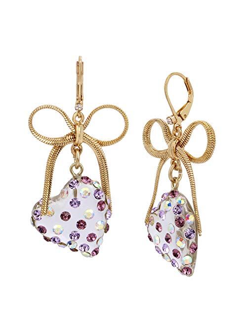 Betsey Johnson Heart & Bow Drop Earrings