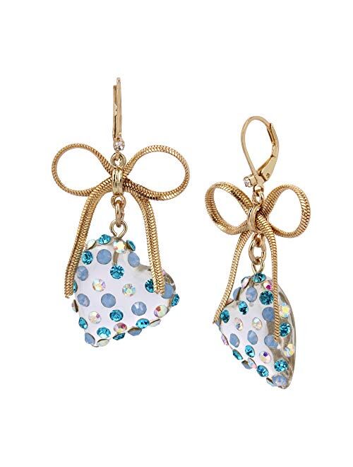 Betsey Johnson Heart & Bow Drop Earrings