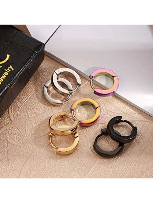 18G Surgical Stainless Hoop Earrings for Men Women Hypoallergenic Piercings Huggie Sleeper Earrings Set (5 Pairs)