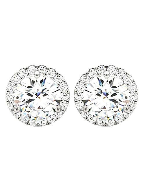 Houston Diamond District 1-5 Carat Round Halo Diamond Earrings 14K Gold Value Collection Screw Back