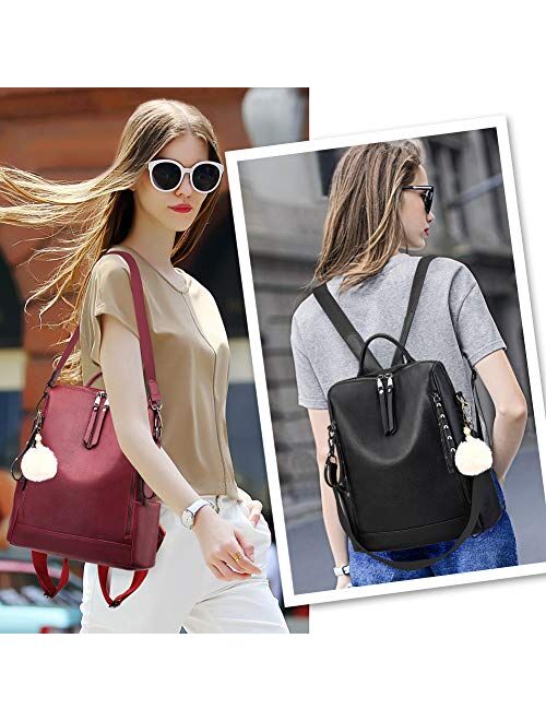 Backpack Purse for Women Multi-pocket Large Capacity Leather Shoulder Bag Multi-purpose Cute Backpack for Girls