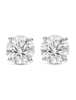 Natural Round Brilliant Solitaire Diamond Stud Earrings for Women 4 Prong Push Back (I-J Color I1 Clarity)