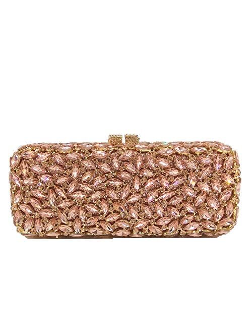 Boutique De FGG Bling Crystal Clutch Purses for Women Box Minaudiere Handbags Wedding Bag