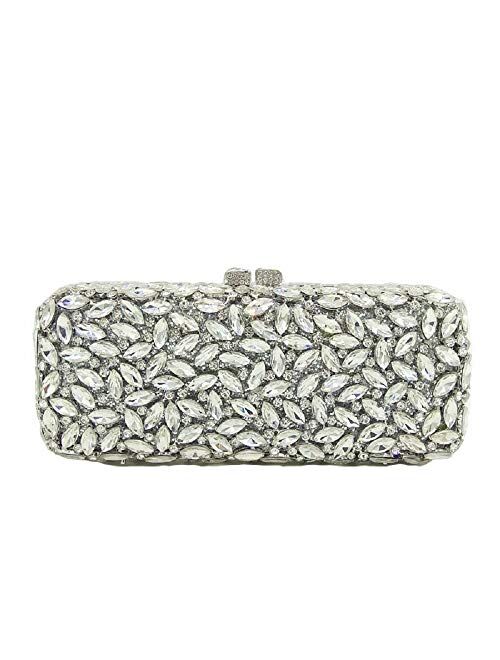 Boutique De FGG Bling Crystal Clutch Purses for Women Box Minaudiere Handbags Wedding Bag