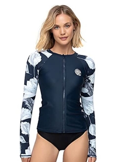 AXESEA Women's Rash Guard Tops Long Sleeve Bathing Suits Printed UV Sun Protection Swim Shirt