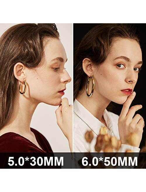 GoldChic Jewelry Chunky Triangle/Oval Creole Hoop Earrings -Stainless Steel Geometric Loop Hoops for Women,Statement Surgical Hoops Earrings for Sensitive Ears (30mm/50mm