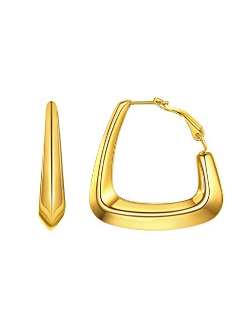 GoldChic Jewelry Chunky Triangle/Oval Creole Hoop Earrings -Stainless Steel Geometric Loop Hoops for Women,Statement Surgical Hoops Earrings for Sensitive Ears (30mm/50mm