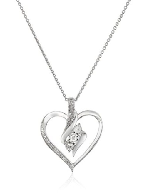 Amazon Collection Diamond 3 Stone Pendant Necklace (1/4 cttw), 18"