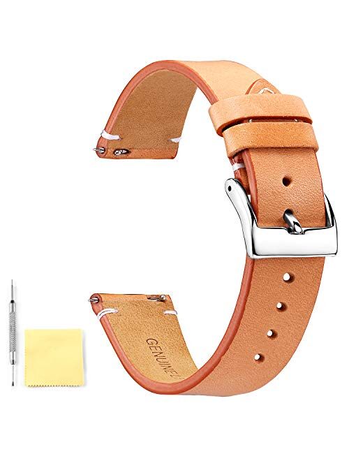 BINLUN Genuine Leather Watch Straps Quick Release Leather Watch Bands with Stainless Metal Buckle Clasp for Men Women 12mm 14mm 16mm 18mm 20mm 22mm 24mm