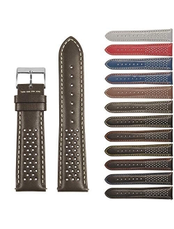 StrapsCo Perforated Leather Rally Quick Release Watch Band Strap - Choose Your Color - 18mm 20mm 22mm 24mm