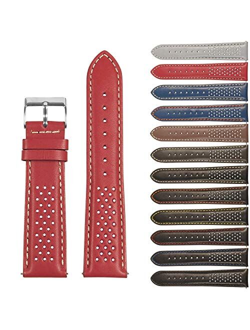 StrapsCo Perforated Leather Rally Quick Release Watch Band Strap - Choose Your Color - 18mm 20mm 22mm 24mm