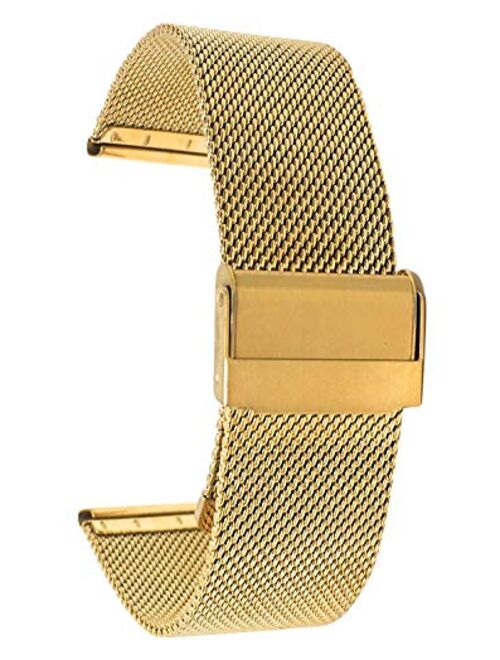 Bandini Stainless Steel Mesh Watch Band, Fine, Thin, Metal Mesh Watch Strap, Adjustable Length - Silver, Gold, Black and Rose Gold Tone - 8mm, 10mm, 12mm, 14mm, 16mm, 18m