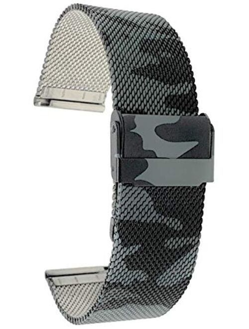 Bandini Stainless Steel Mesh Watch Band, Fine, Thin, Metal Mesh Watch Strap, Adjustable Length - Silver, Gold, Black and Rose Gold Tone - 8mm, 10mm, 12mm, 14mm, 16mm, 18m