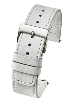 ALPINE Slim soft stitched genuine leather watch band with quick release spring bars - white, black, brown, beige - 18mm, 20mm, 22mm