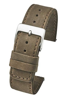 ALPINE Slim soft stitched genuine leather watch band with quick release spring bars - white, black, brown, beige - 18mm, 20mm, 22mm